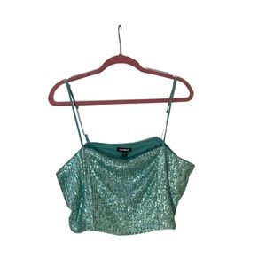 Express Sequin Crop Top NWT Mermaid Teal